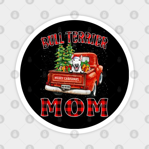 Christmas Bull Terrier Mom Santa Hat Truck Tree Plaid Dog Mom Christmas Magnet by intelus